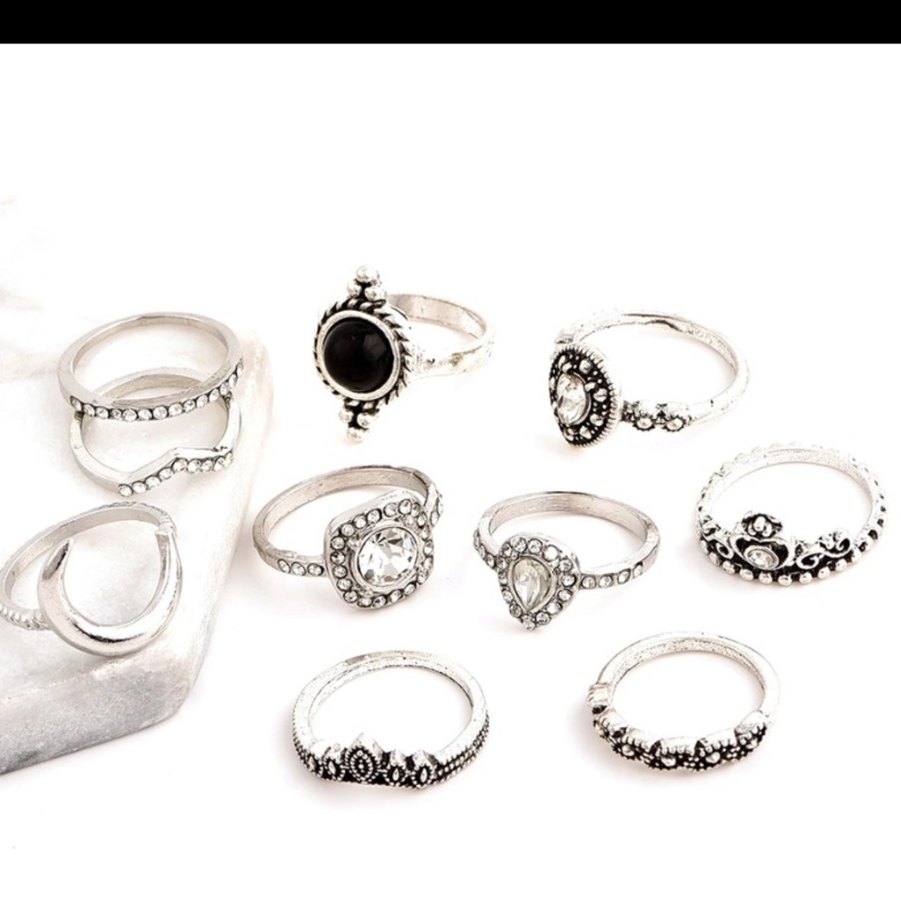 🎯 3/$20 10 Piece set Boho Retro Silver Ring Set - Picture 3 of 6